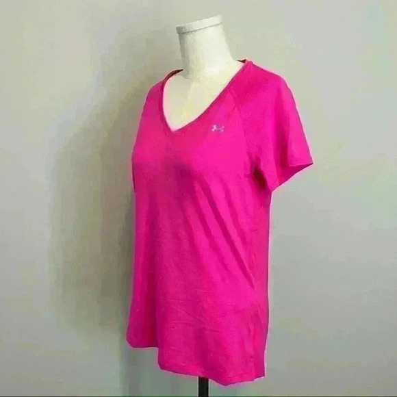NWT Under Armour Heat Gear V-Neck T-Shirt Hot Pink Carpe Diem Graphic - Picture 4 of 13